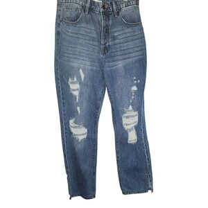 Good American Good Boy Jeans High Rise Distressed Denim Blue Size 10 30